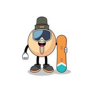 mascotte cartoon van sojaboon snowboard speler vector