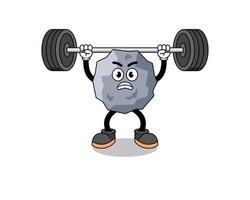 steen mascotte cartoon optillen van een barbell vector