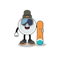 mascotte cartoon van plaat snowboard speler vector