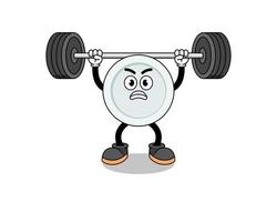 bord mascotte cartoon optillen van een barbell vector