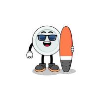 mascotte cartoon van plaat als surfer vector