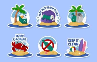 strand schoonmaak stickers set vector