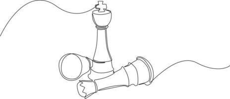 continu één lijntekening verliezer schaakpion en winnaar schaakkoning. Bedrijfsstrategie. enkele lijn tekenen ontwerp vector grafische afbeelding.