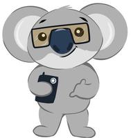 coole antropomorfe koalabeer die een zonnebril draagt en een mobiele telefoon vasthoudt die op selfie klikt vector