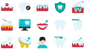 set van vector iconen gerelateerd aan tandheelkundige. bevat pictogrammen als ontbrekende, geen zoete, orthodontie, schalen, scannen, tand en meer.