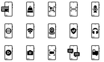 set van vector iconen met betrekking tot mobiele functies. bevat pictogrammen zoals online betaling, telefoontje, qr-code, instellingen, overdracht, upload en meer.