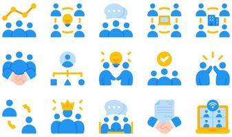 set van vector iconen gerelateerd aan teamwork. bevat iconen als brainstorm, bedrijf, samenwerking, coördinatie, collega, partnerschap en meer.