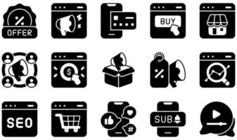 set van vector iconen met betrekking tot online marketing. bevat pictogrammen zoals online marketing, online betaling, online winkelen, online winkel, uitgaande marketing, seo en meer.