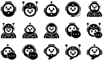 set van vector iconen gerelateerd aan chatbot. bevat pictogrammen zoals bot, robot, chatbot, chat, bericht, gesprek en meer.