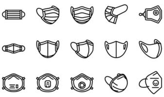 set van vector iconen gerelateerd aan beschermend gezichtsmasker. bevat pictogrammen zoals medisch masker, stoffen masker, sponsmasker, ademhalingsmasker, gezichtsmasker, masker en meer.