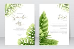 sjabloon voor huwelijksuitnodigingen met realistische tropische zomerbladeren vector