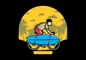 fiets met een surfplankillustratie vector