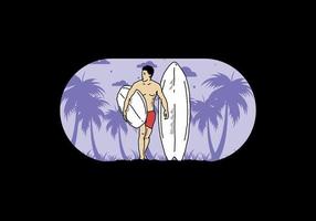 de shirtloze man met een surfplankillustratie vector