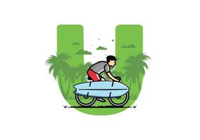 fiets met een surfplankillustratie vector