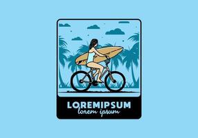 illustratie van een vrouw die gaat surfen op een fiets vector