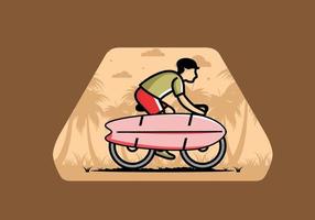 fiets met een surfplankillustratie vector