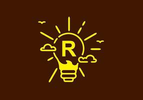 gele kleur van de r-beginletter in bolvorm met donkere achtergrond