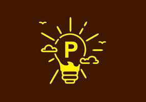 gele kleur van p-beginletter in bolvorm met donkere achtergrond vector