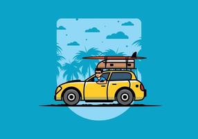 illustratie van een man die een auto berijdt voor vakantie vector