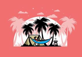 tent en hangmat met kokospalmen illustratie vector