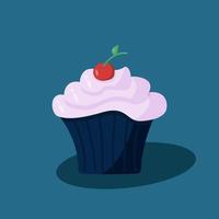 vectorillustratie van een zoete dessert cupcake met bessenroom en kersen vector