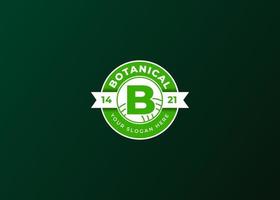 botanische logo eerste letter b met een ronde badge vector
