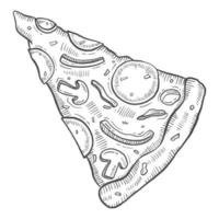 plakje pizza fastfood enkele geïsoleerde hand getrokken schets met kaderstijl