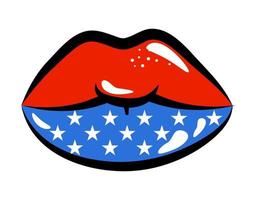 onafhankelijkheidsdag usa met lippen amerikaanse vlag. goed voor t-shirts, vlaggen van de VS in sensualiteitlippen vector