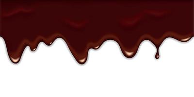 naadloze druipende gesmolten donkere of melkchocolade geïsoleerd op een witte achtergrond. realistische vector 3d illustratie van bruine roomsaus, vloeibare cacao of siroop drop. horizontale randelementen