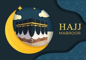 hadj of umrah mabroor cartoon afbeelding met mekka kaaba geschikt voor achtergrond, poster of bestemmingspagina sjablonen vector