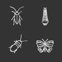 insecten krijt pictogrammen instellen. kakkerlak, rups, vlinder, stinkkever. geïsoleerde vector schoolbord illustraties