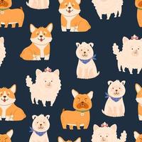 naadloze cartoon honden patroon. schattige dieren, huisdier vector hand getekende kleur achtergrond voor kinderkleding, stof, textiel, kinderdagverblijf decoratie, inpakpapier