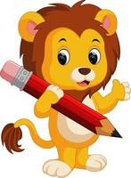 schattige leeuw cartoon met potlood vector