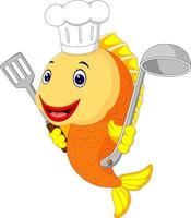 cartoon grappige vis wordt gekookt in een pan