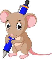 schattige muis cartoon met pen vector