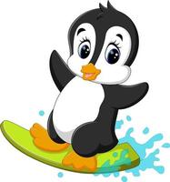 illustratie van schattige pinguïn surfen cartoon vector