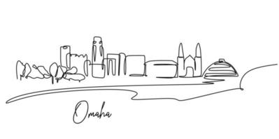 enkele doorlopende lijntekening van de skyline van de stad omaha, nebraska, verenigde staten. beroemde stad voor wanddecoratie. wereld reizen concept. bewerkbare lijn moderne één lijn tekenen ontwerp vectorillustratie vector