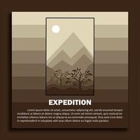 landschap illustratie ontwerpsjabloon, vergezeld van elementen van bergen, bomen en heuvels. vector
