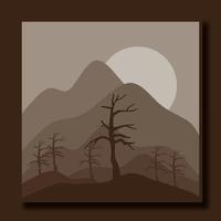ontwerpsjabloon voor landschapsillustratie, met een combinatie van bergen en droge bomen vector