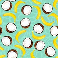 kokosnoten en bananen kleurrijk naadloos patroon. vector