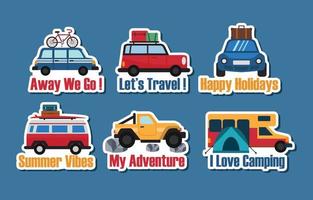 road trip cartoon stickerset vector