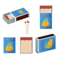 reeks wedstrijden. geopend luciferdoosje vol lucifers. huishoudelijk ontvlambaar hulpmiddel voor het aansteken van vuur in kartonnen doos. platte vectorillustratie. vector
