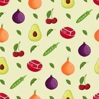 groenten en fruit naadloos patroon. vegetarisch eten, gezond eetconcept. platte vectorillustratie vector