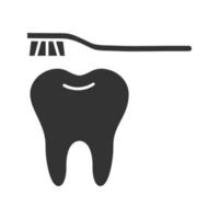 juiste tanden poetsen glyph icoon. silhouet symbool. tand met tandenborstel. negatieve ruimte. vector geïsoleerde illustratie