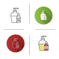 antibacteriële vloeistof en zeep icoon. tatoeage nazorg. plat ontwerp, lineaire en kleurstijlen. geïsoleerde vectorillustraties vector