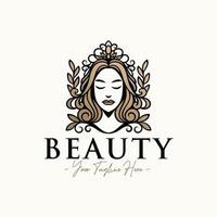 vrouw koningin vrouwelijke gouden schoonheid logo ontwerpsjabloon vector