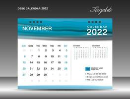 bureaukalender 2022 sjabloon vector, november 2022 jaar vector