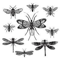 set silhouetten van vliegende insecten. grafische illustraties van vliegende insecten vector