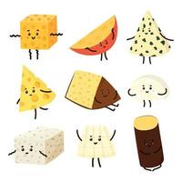 set van grappige emotionele stripfiguren van verschillende soorten kaas vector