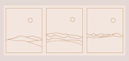 set boho landschapslogo's in trendy minimalistische voeringstijl vector